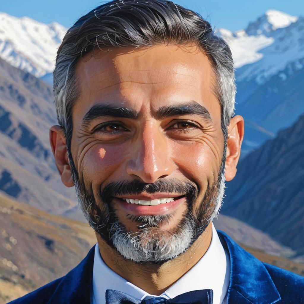 Iranian Man in Blue Velvet Suit: Impressionist Portrait