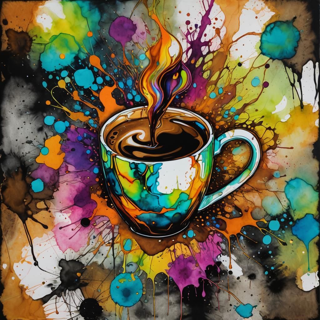 Neon Grunge Coffee Cup Abstract Portrait
