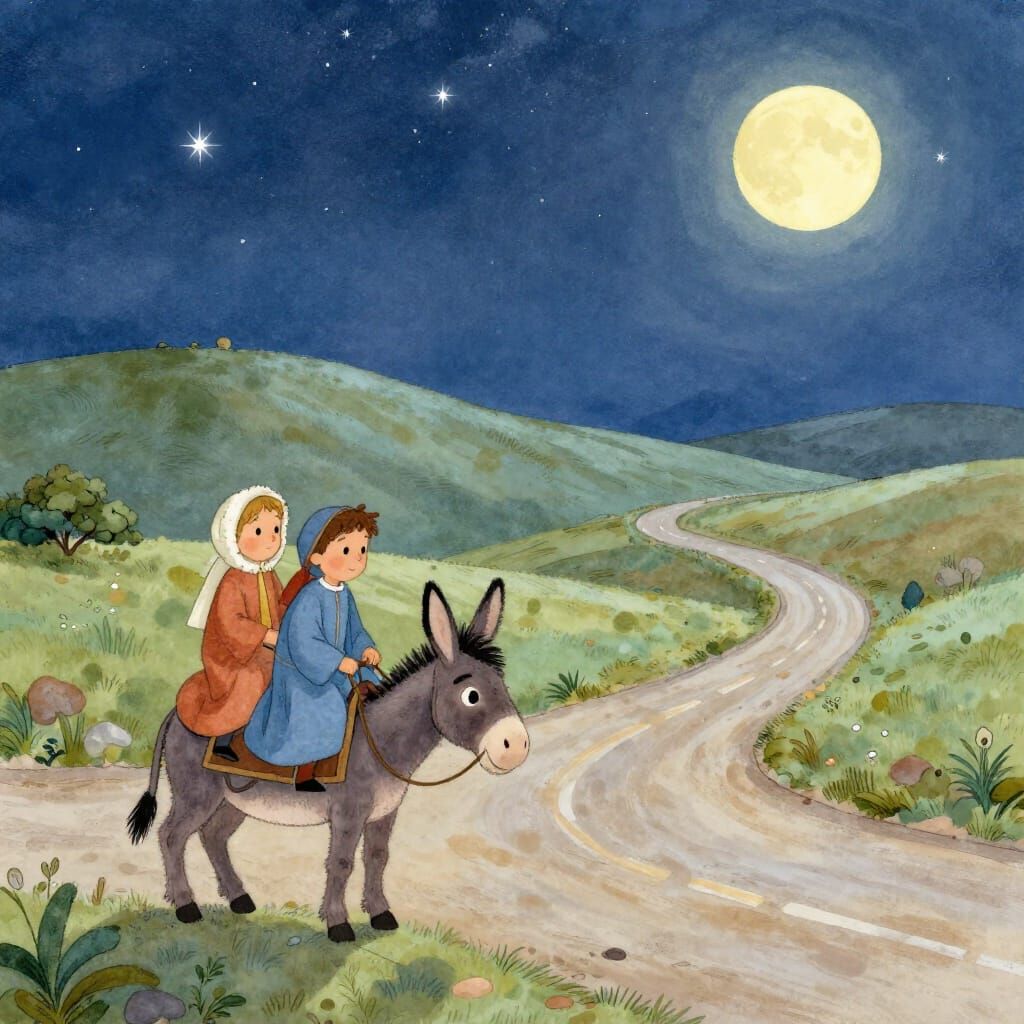 Mary and Joseph's Journey Under a Starry Night Sky