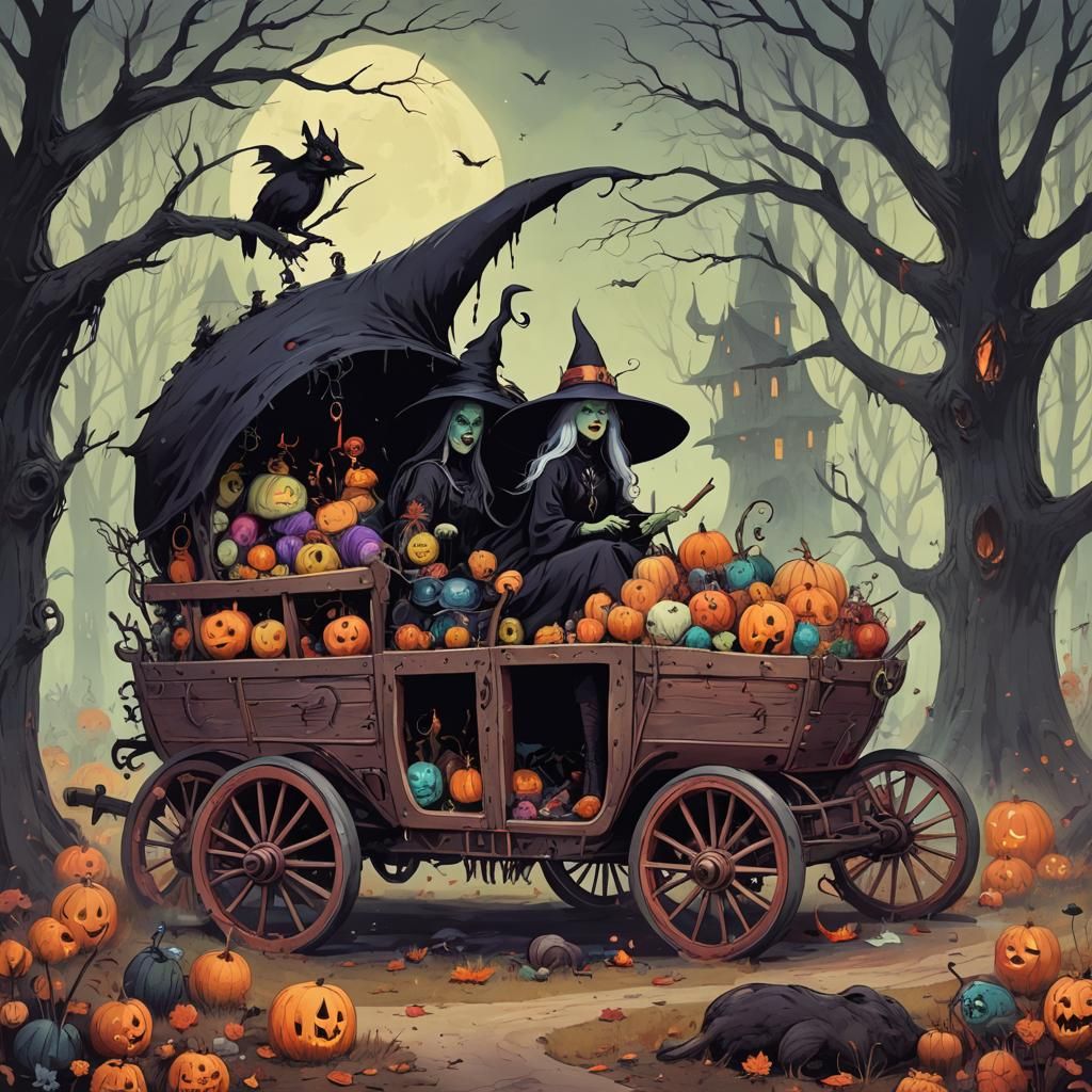 The Witch and Her Colorful Horror Wagon