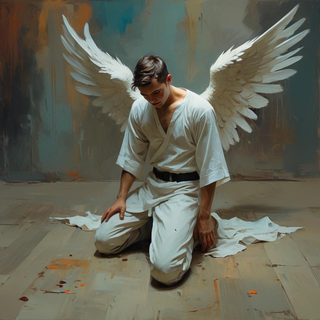 Fallen Angel Portrait with Expressive Brushwork