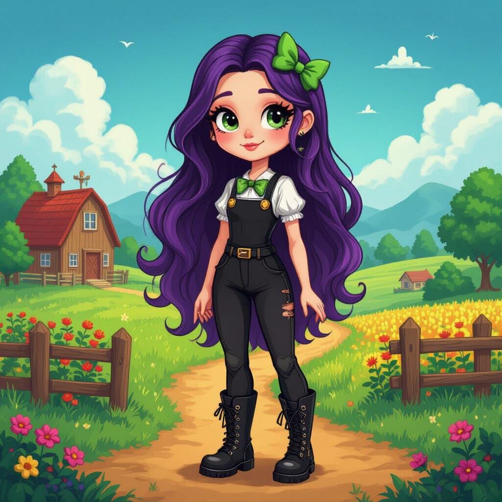Goth Woman in Stardew Valley Farm Scene