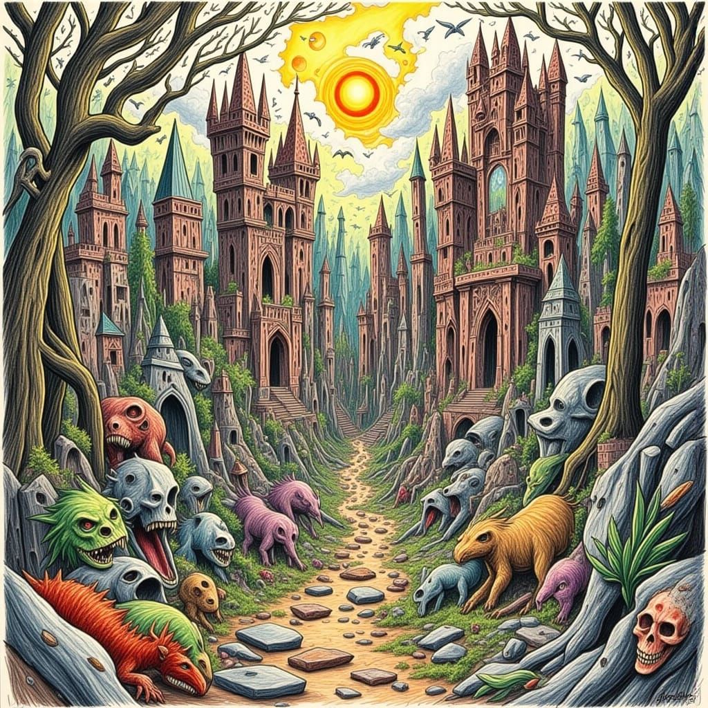 Ancient Jungle Ruins in Cyberpunk Style