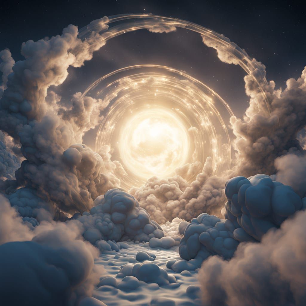 Glowing Cloud Arcs Around Radiant Core in Space