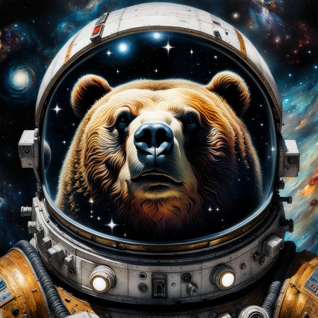 Cyborg Bear Astronaut in Volcanic Hyperspace