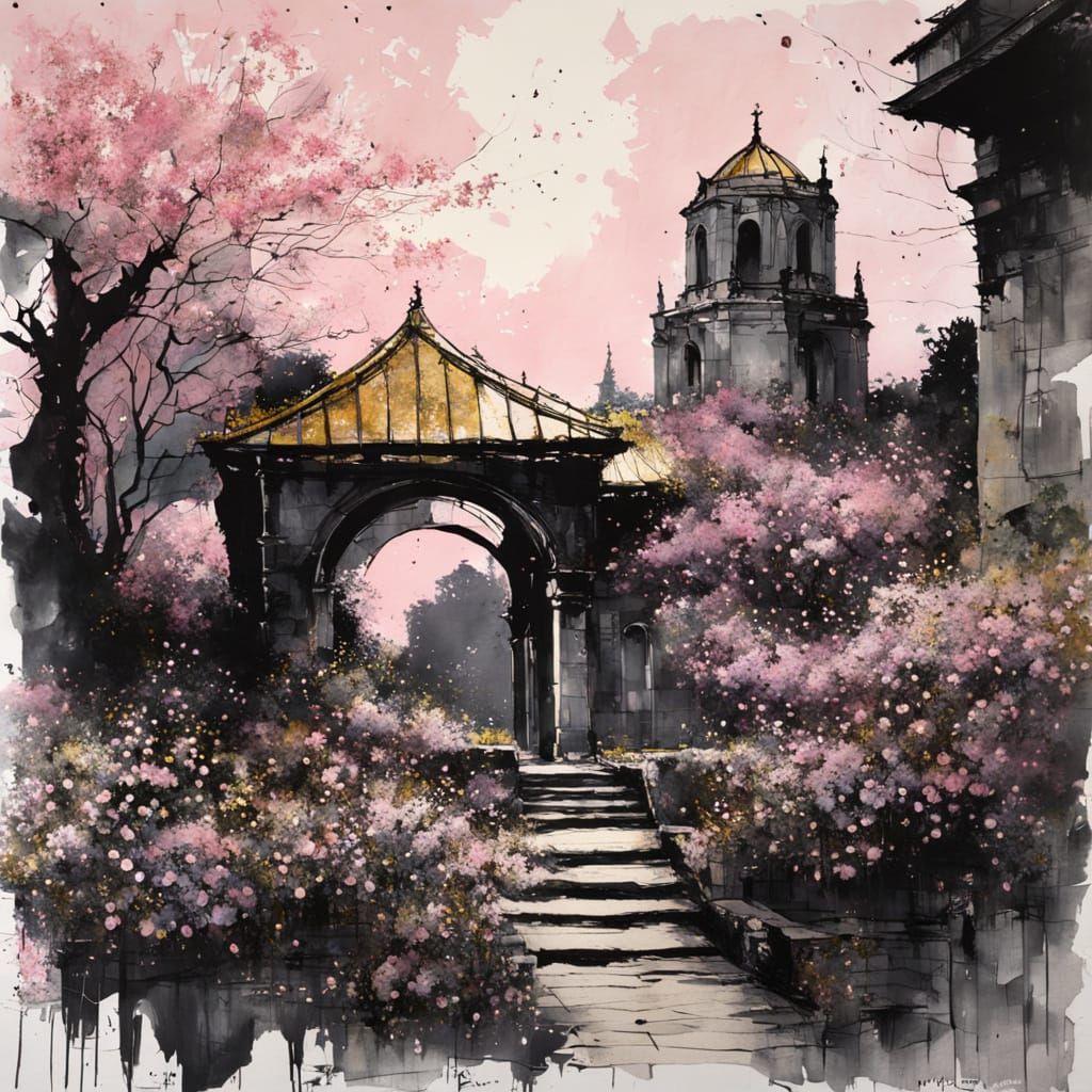 Whimsical Fairy Light Ruins in a Romantic Garden