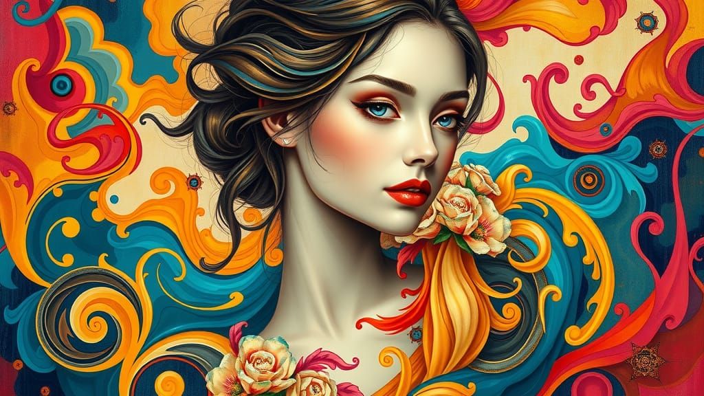 Abstract Portrait of Woman in Impressionistic Style