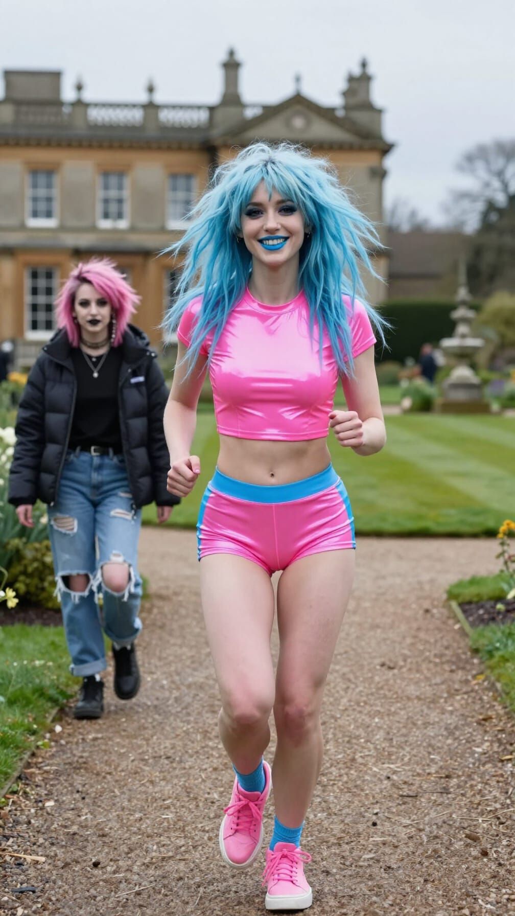 Emo Goth Woman Jogging in English Gardens