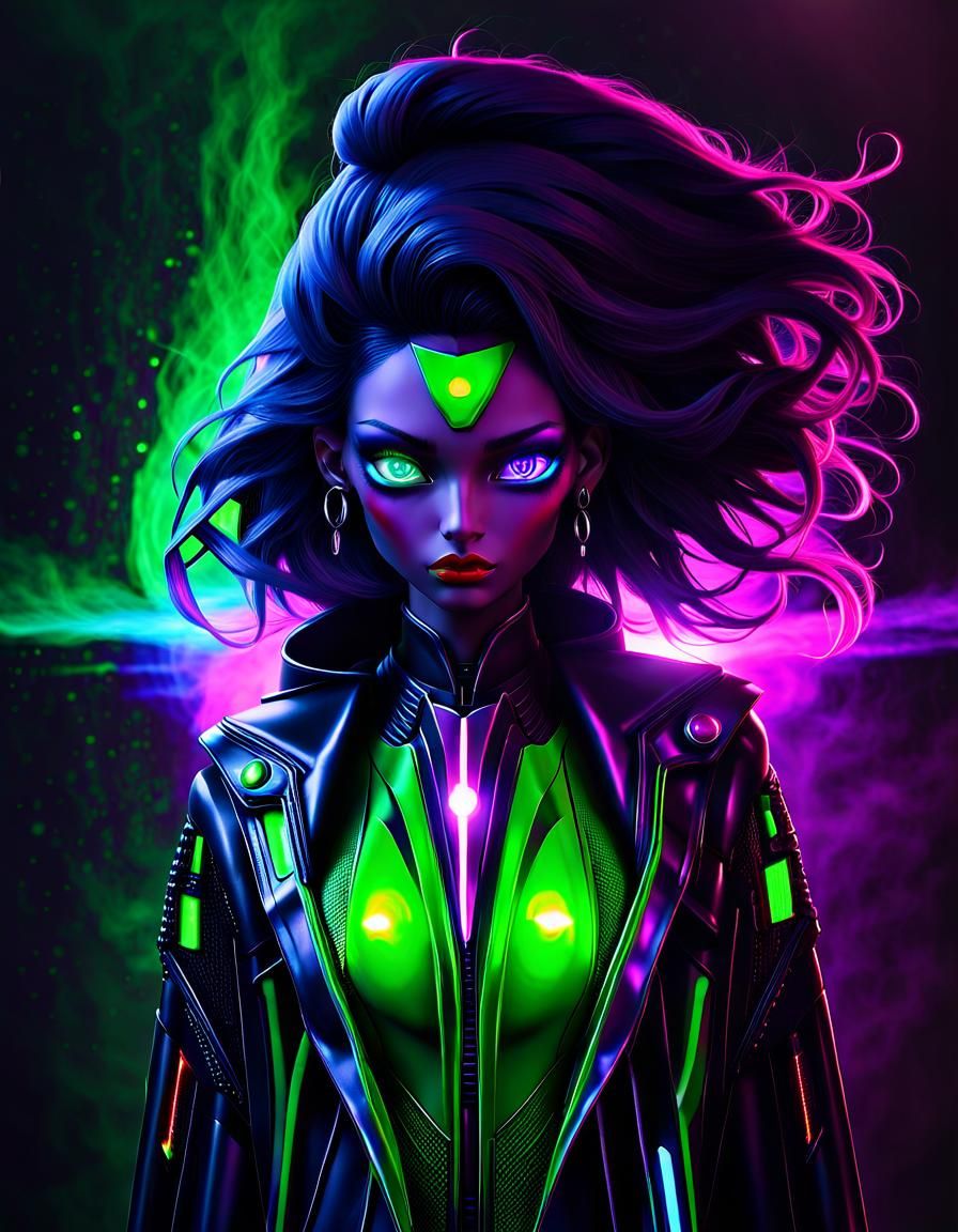 Demonic Woman in Cyberpunk Horror Style