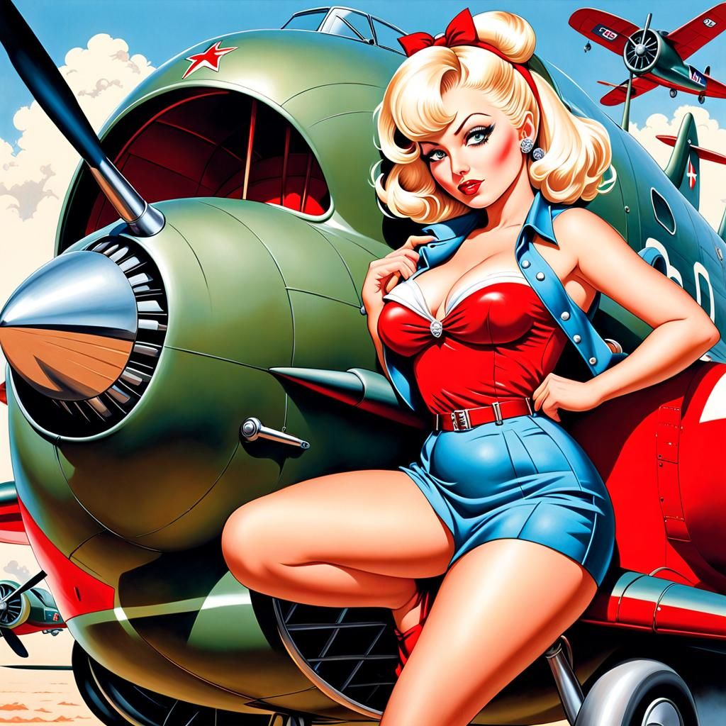 Classic Pin-Up Painting in Pulp Art Style