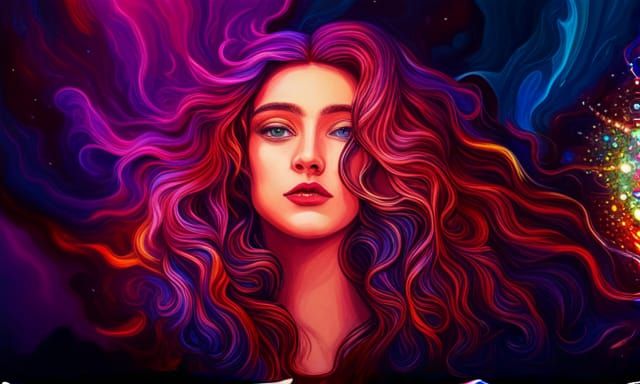 Cosmic Gypsy Girl: Holographic Mixed Media Illustration