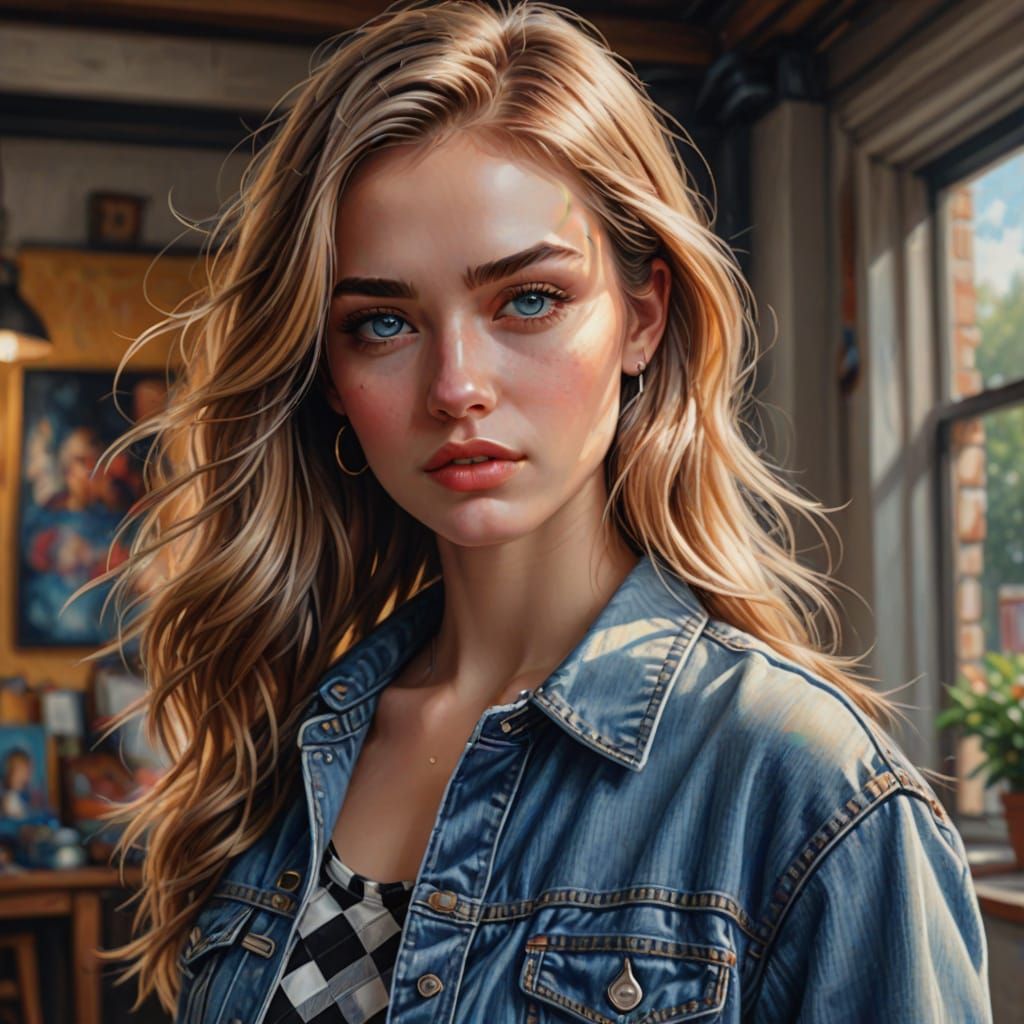 Girl in Checkered Top: A Hyper-Realistic Digital Portrait