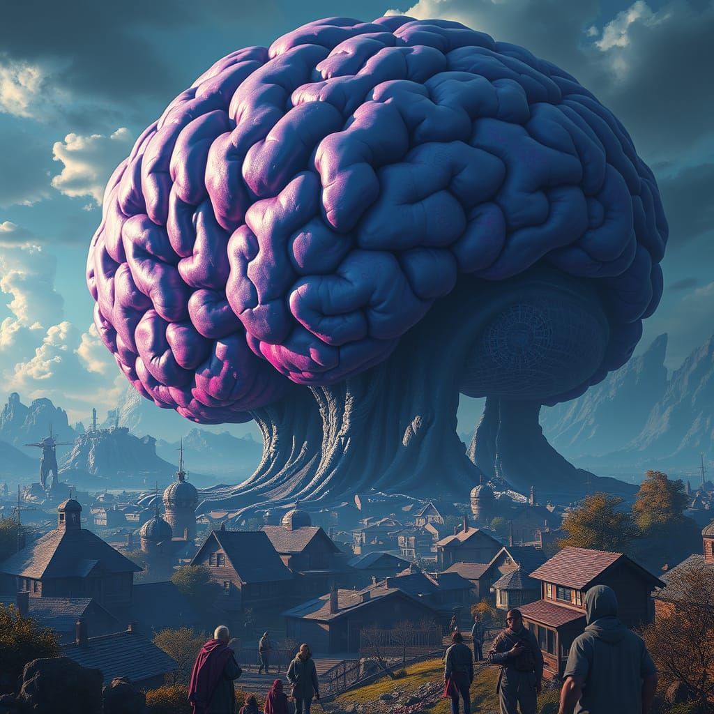 Giant Brain Alien Controls Town: Matte Painting