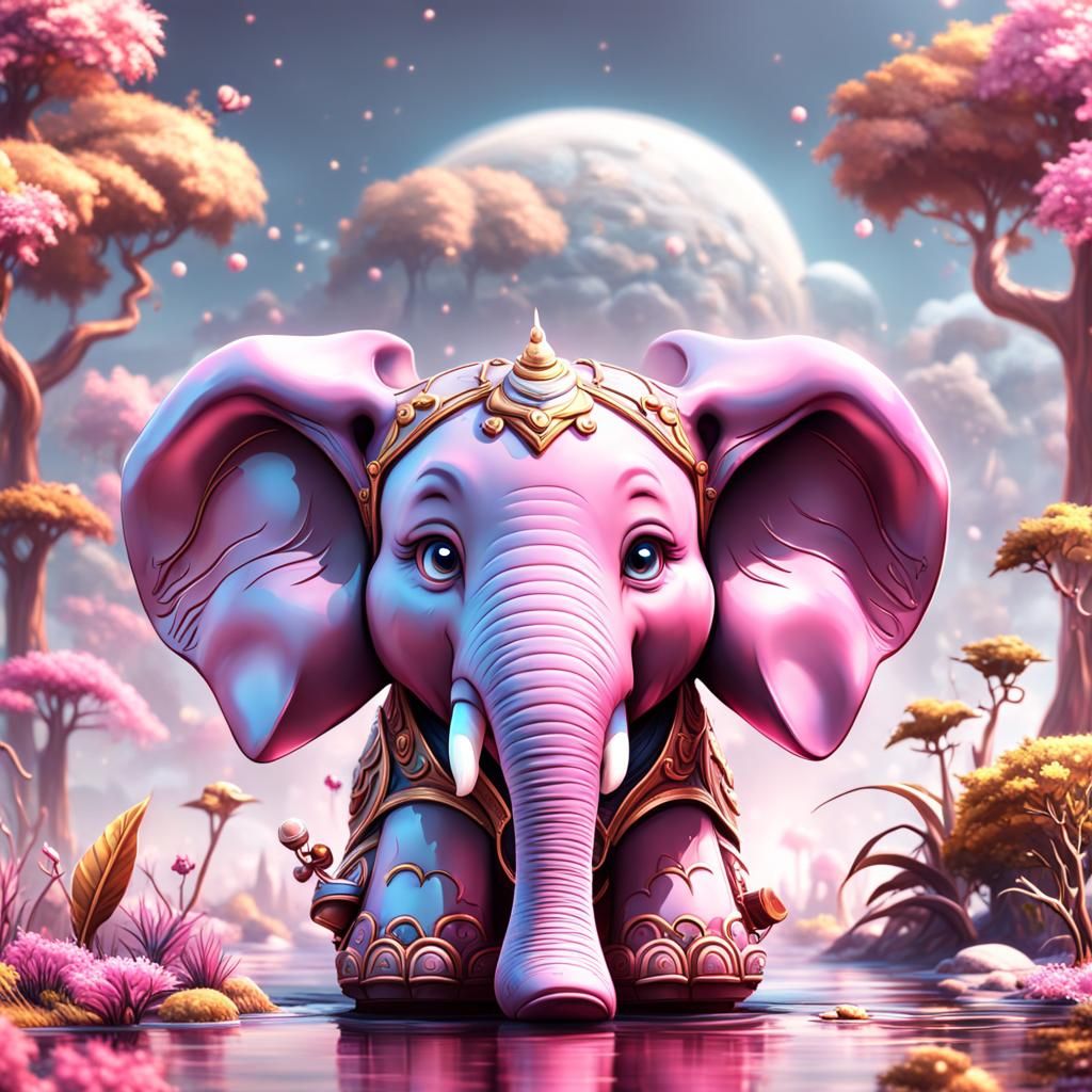 Cute Pink Elephant Cartoon in Detailed Digital Painting