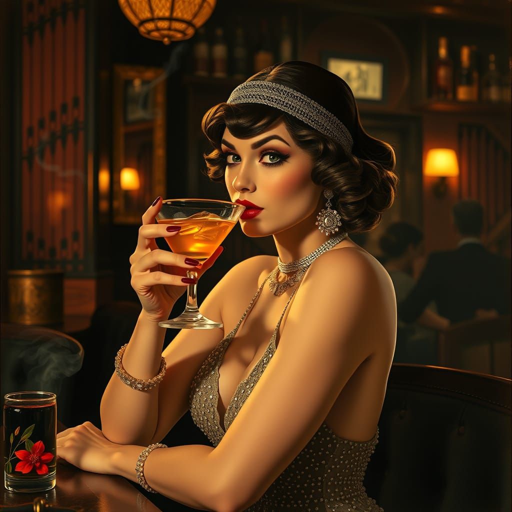 Flapper in Speakeasy, Art Deco Style