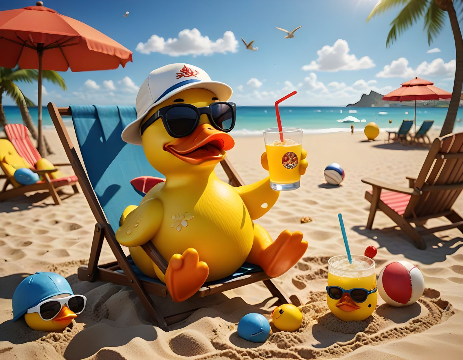 Yellow Rubber Duck Soaks Up Beachy Bliss in Quirky Cartoon S...