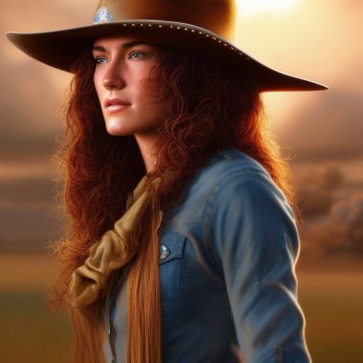 Cowgirl Portrait in Impressionist Chiaroscuro Style