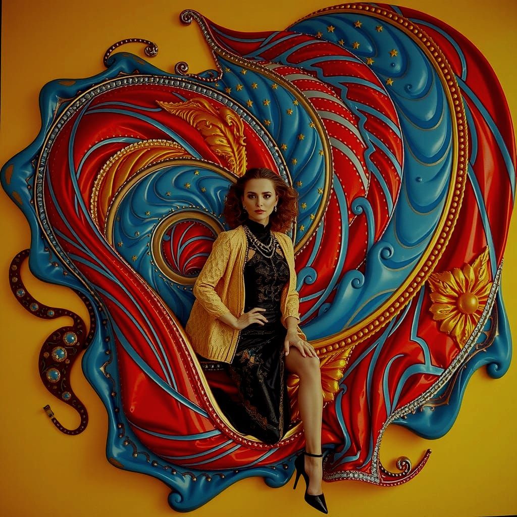 Elegant Woman in Psychedelic Luxury Environment