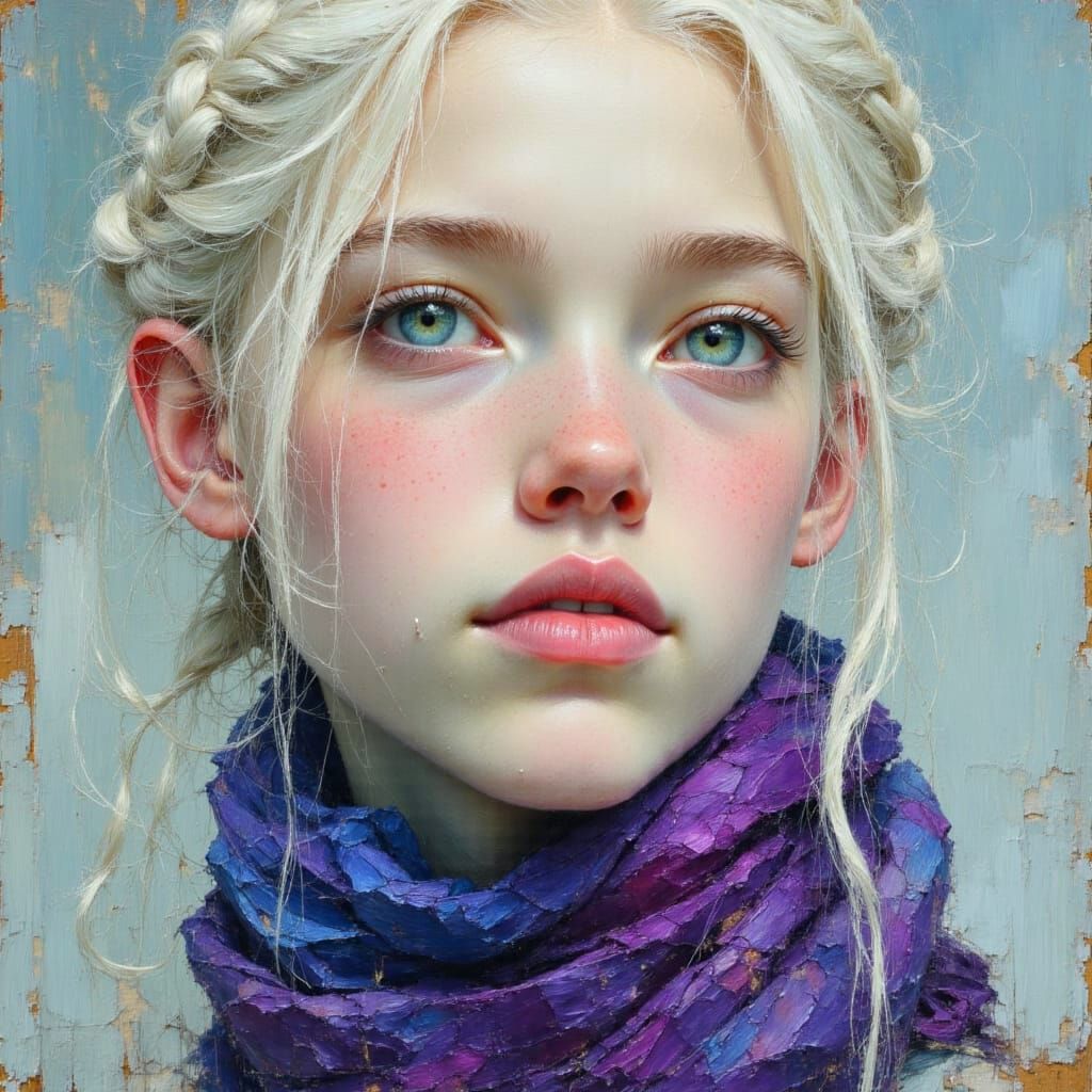 Albino Woman Portrait as Impasto Oil Painting