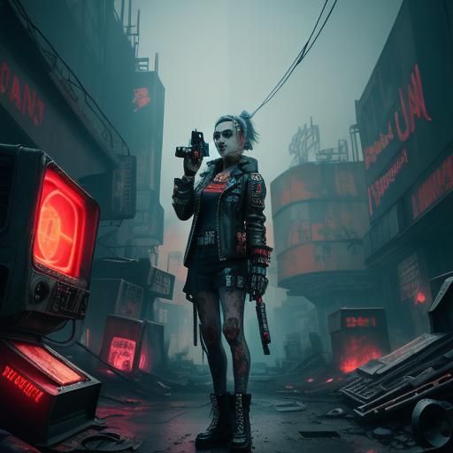 Punk Model in Graveyard with Neon Lights