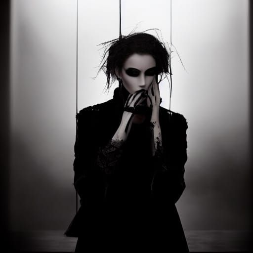 Goth Fashion Model in Moody Coffee Shop