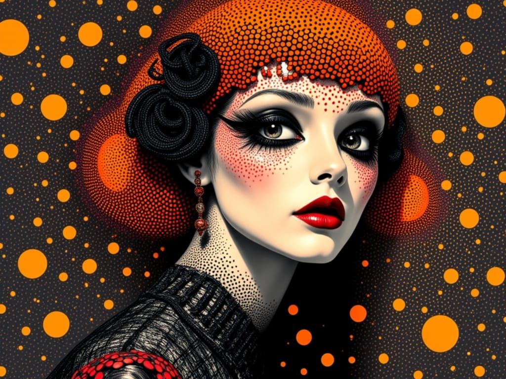 Ethereal Gothic Woman in Mid-Century Pop Art Style