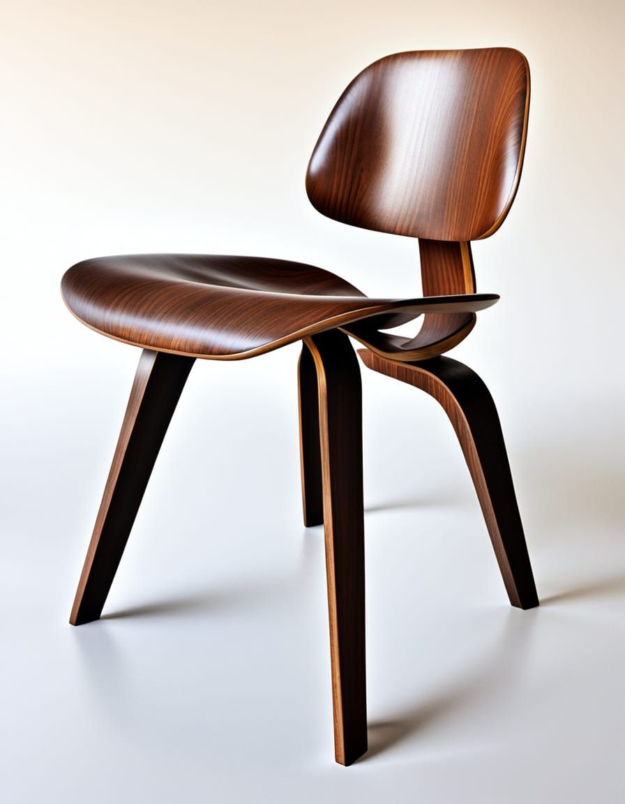Classic Wood Eames Chair in Minimalist Ink Wash Style