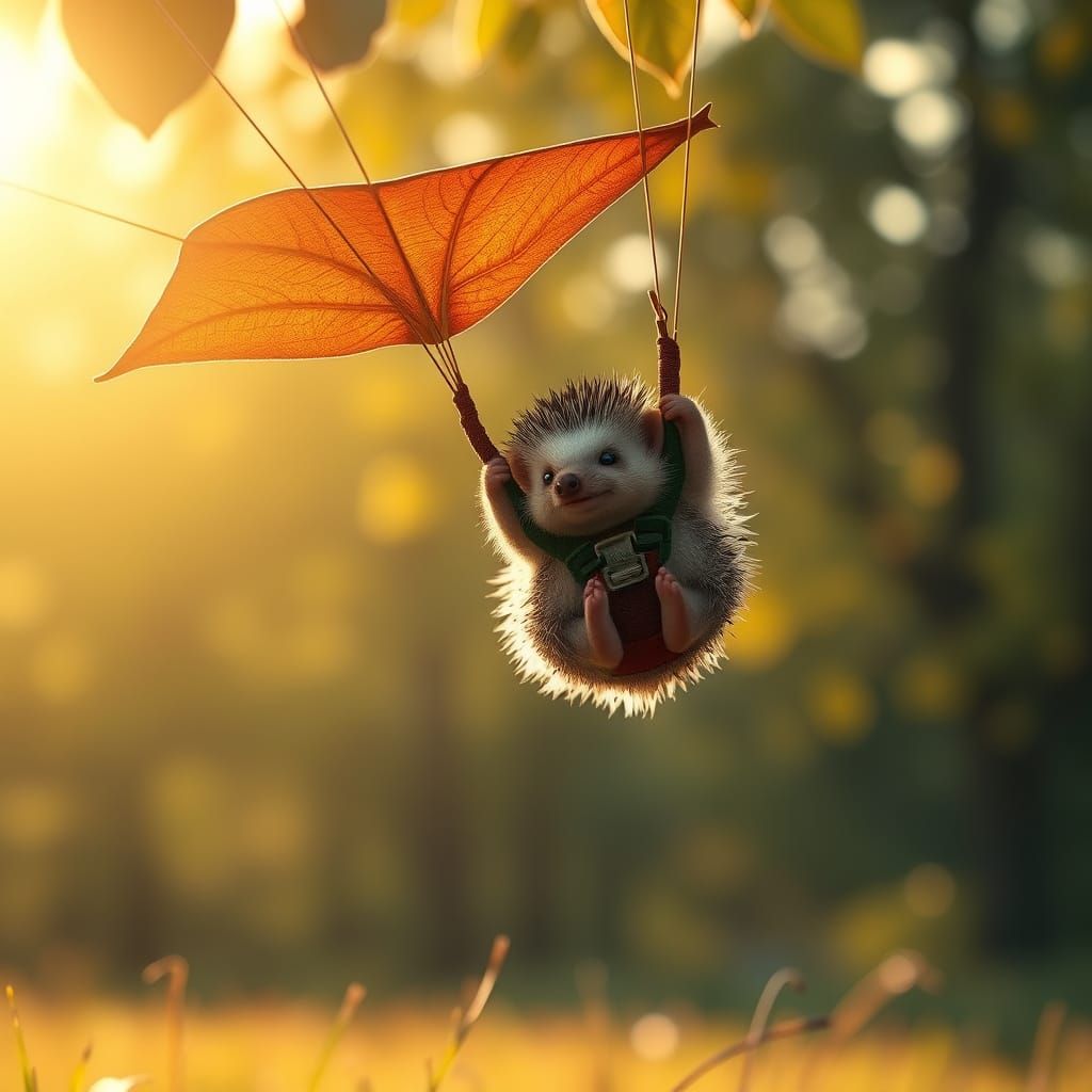 Whimsical Hedgehog Soars Through Sunlit Landscape in Cinemat...