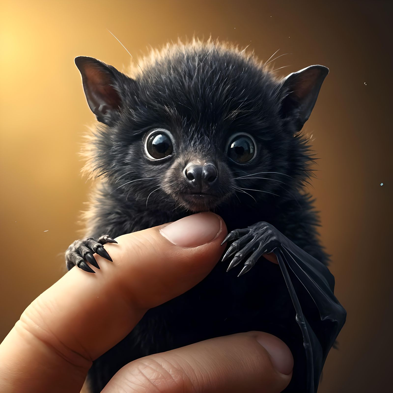 Adorable Baby Bat on Finger, Whimsical Illustration