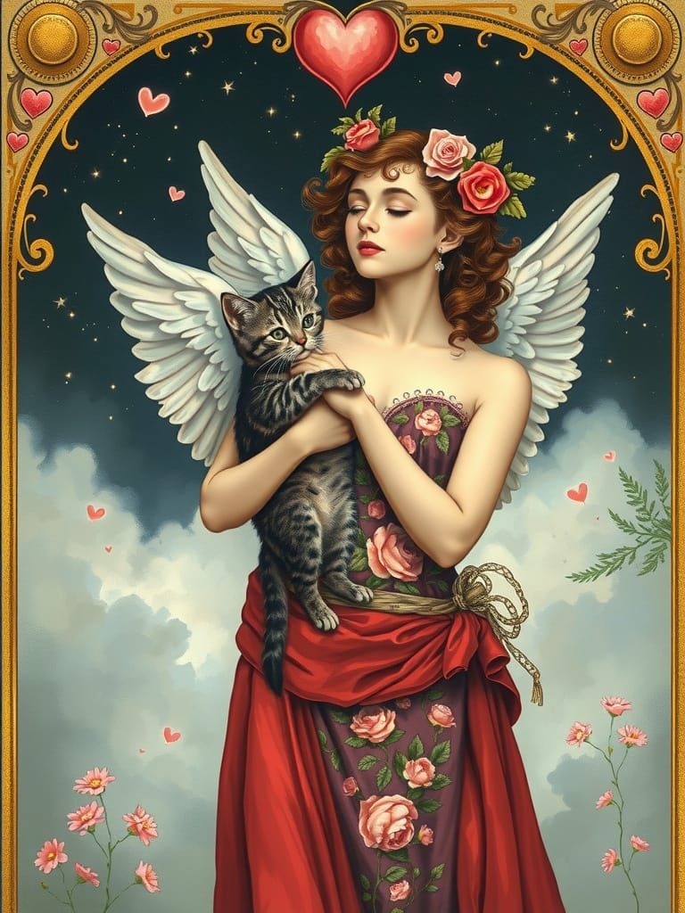 Sensual Romantic Valentine Angel in Whimsical Pinup Style