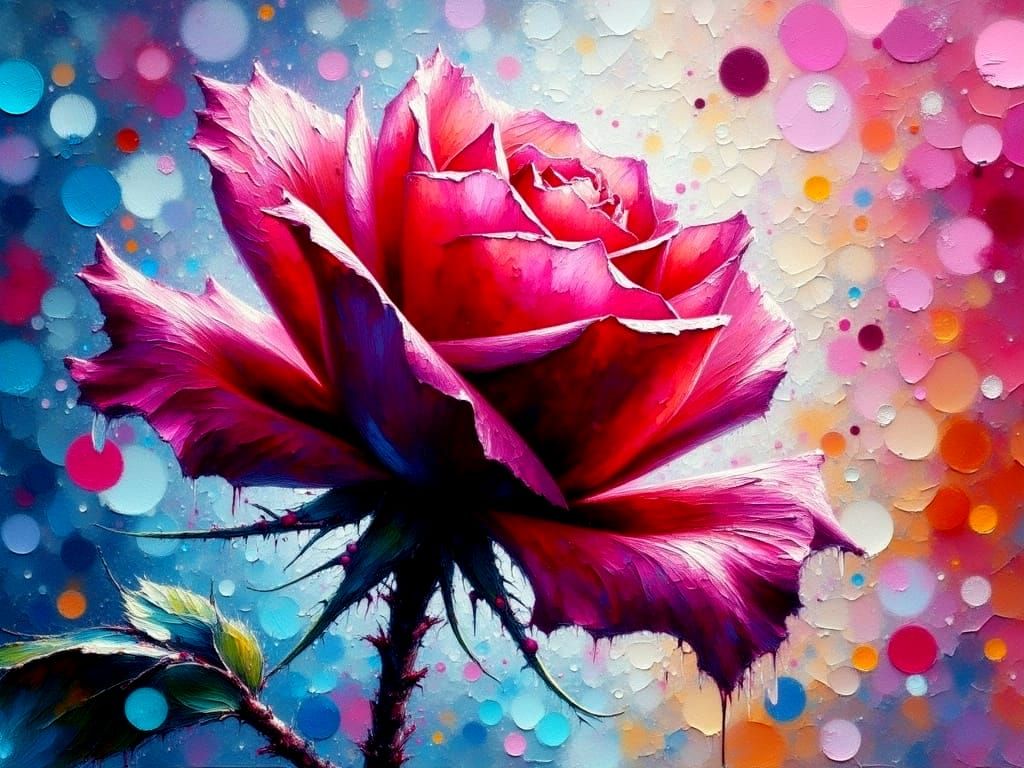 Vibrant Rose in Impasto Watercolor Style