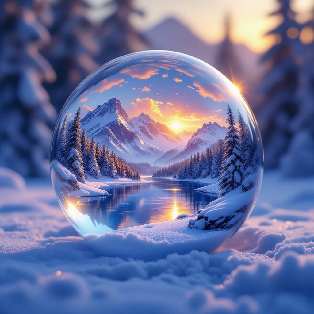 Snowy Winter Landscape Inside Glass Ball