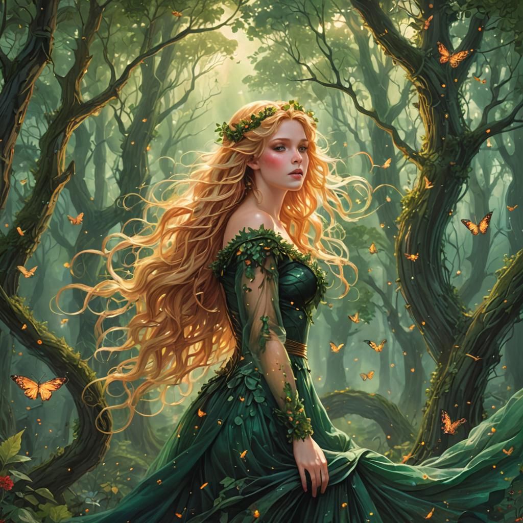 Forest Nymph Soaring Through Enchanted Forest
