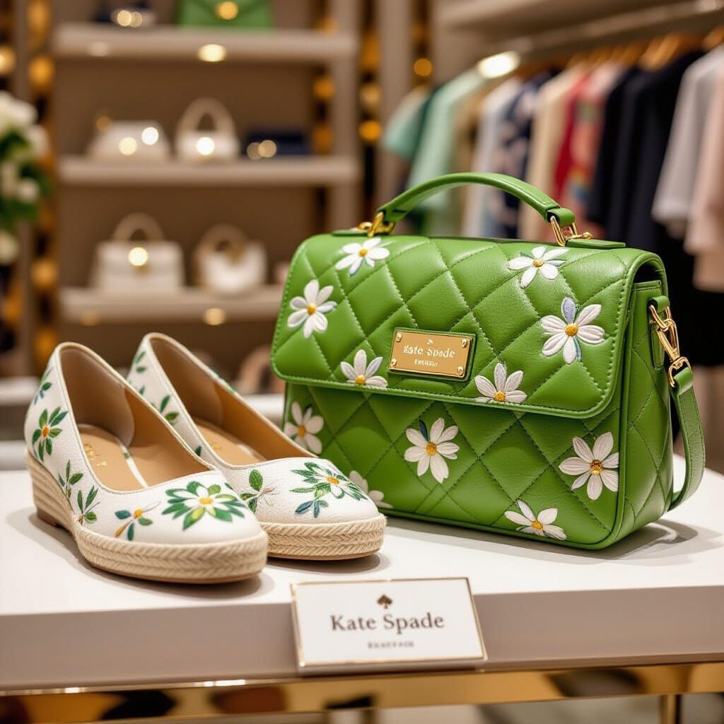 Oolong Green Quilted Crossbody Bag with Floral Flats
