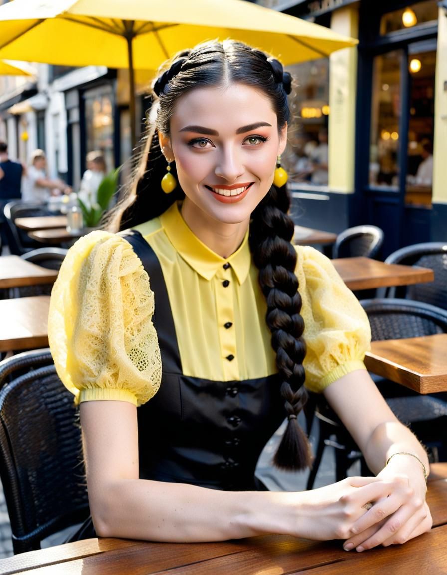 Girl in Yellow Dress at Cafe