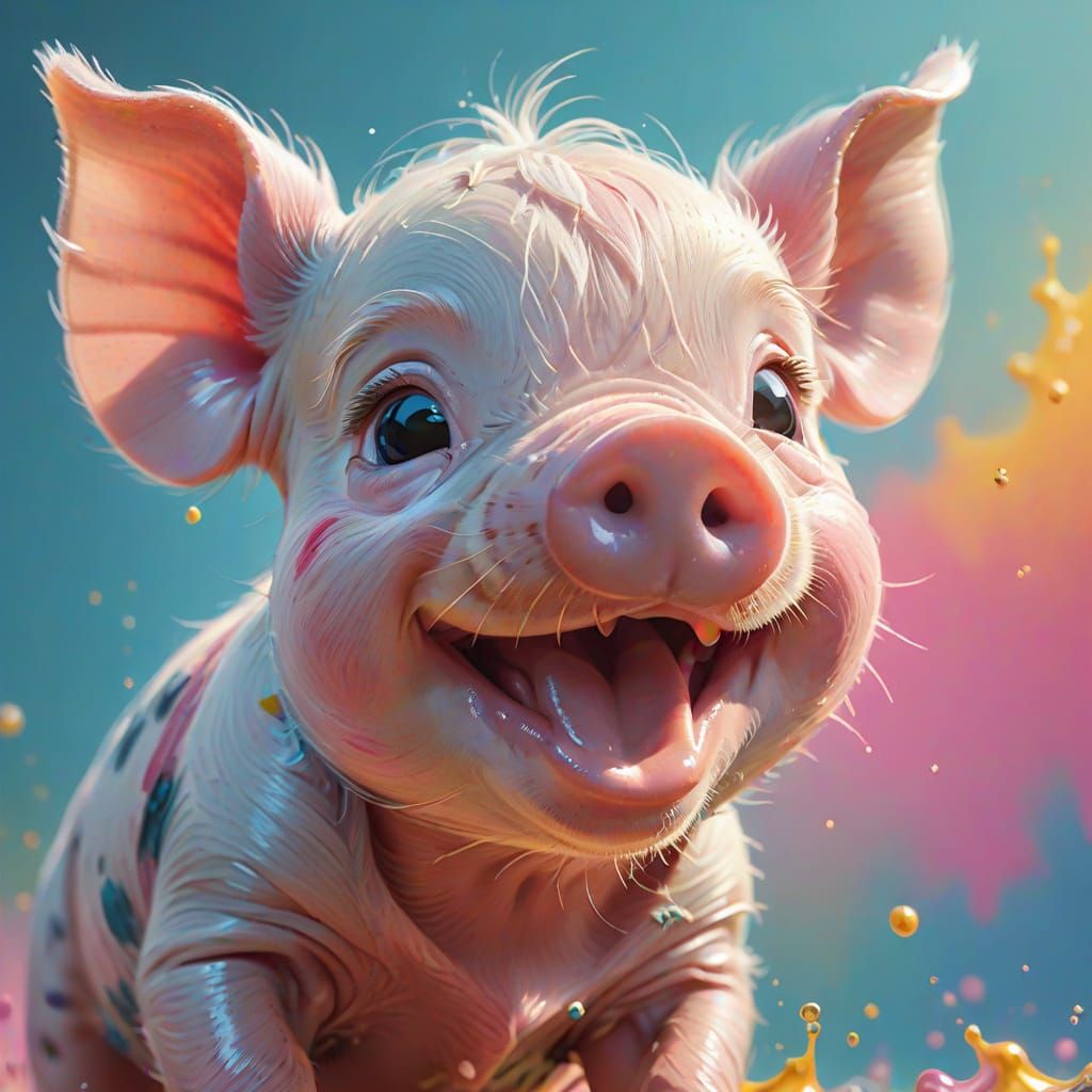Smiling Piglet Splash Art in Hyperrealistic Style