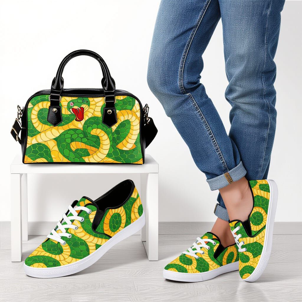 Anime Shoes and Bag with Snake Design
