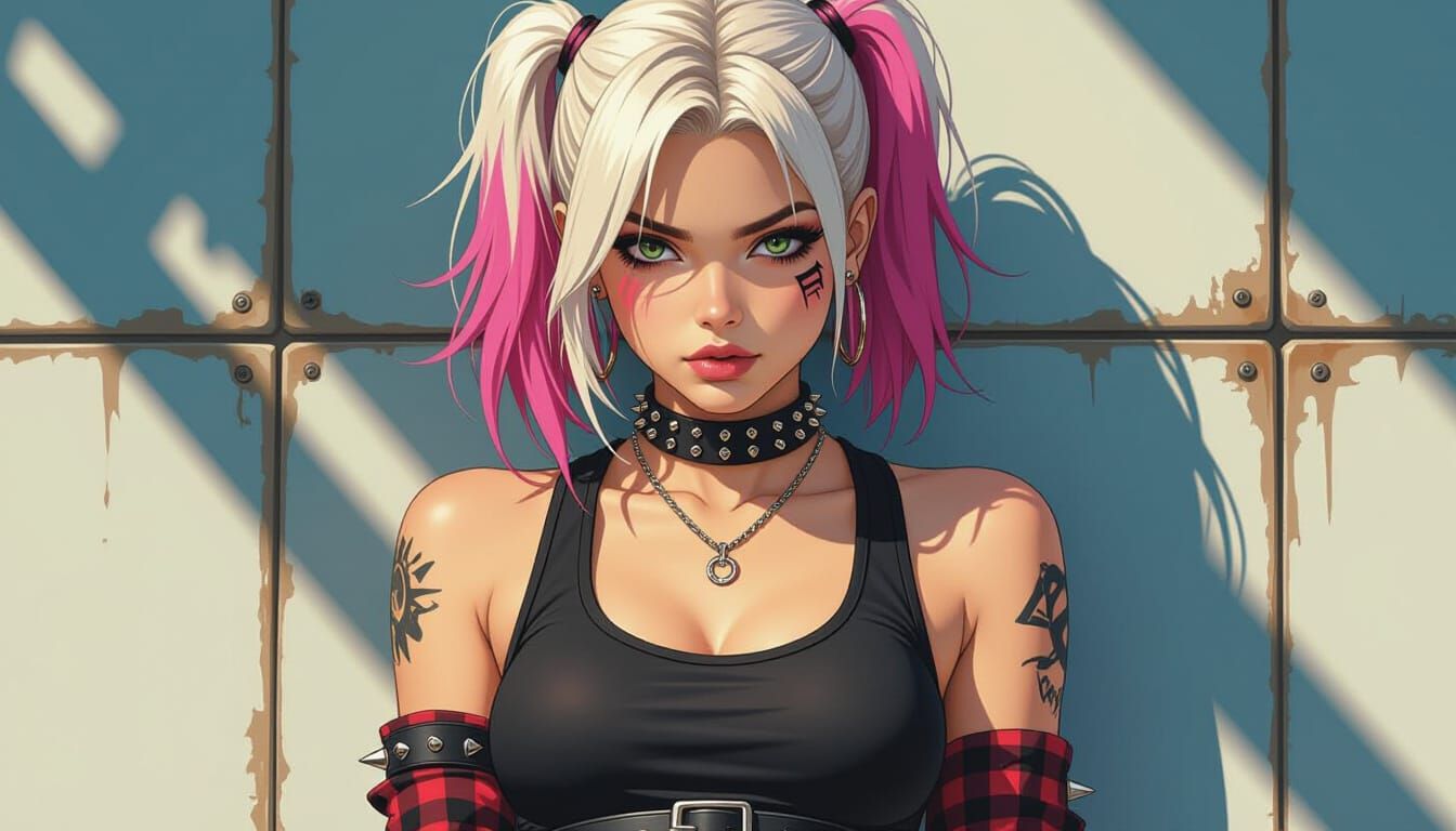 Rebellious Pop Punk Woman with Platinum Hair
