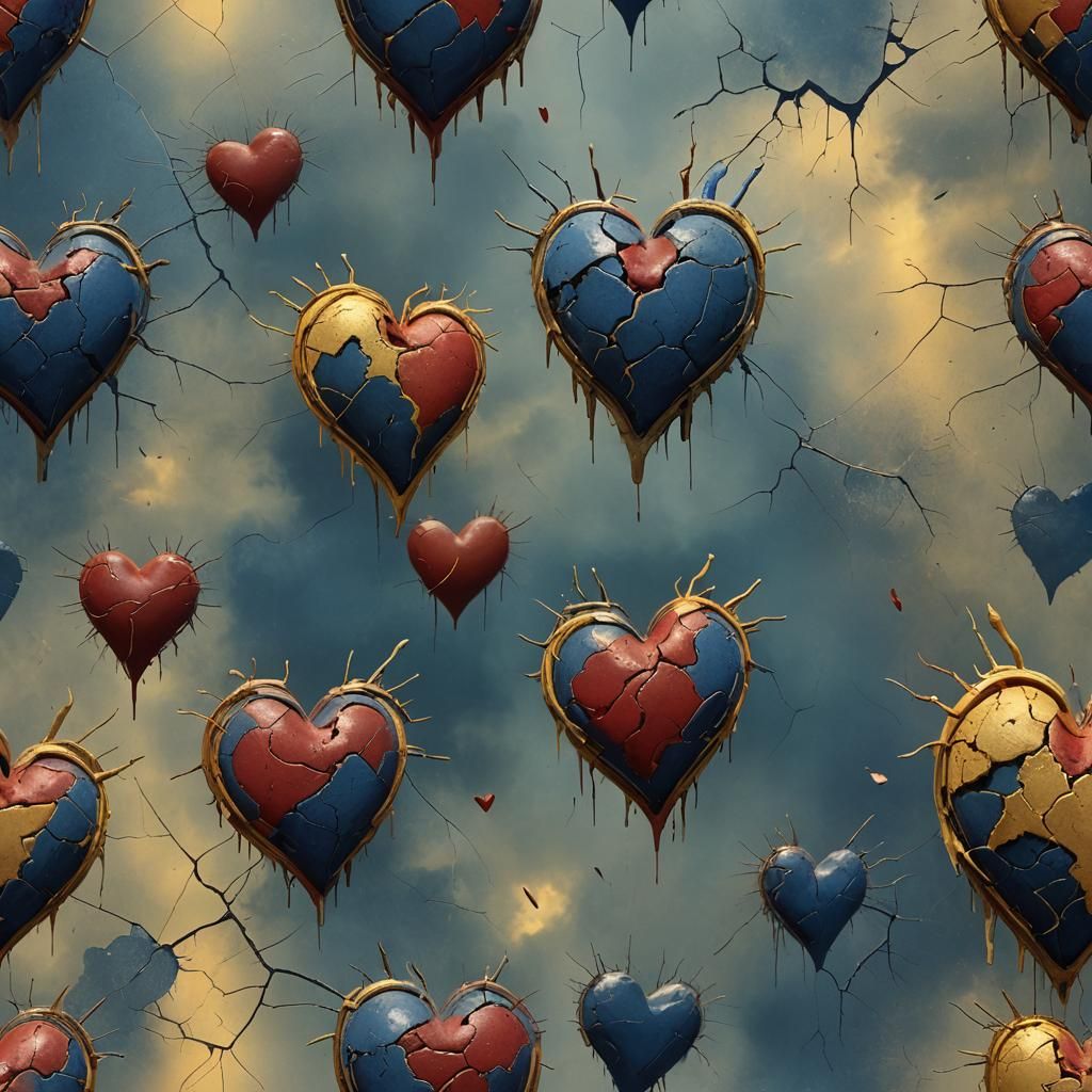 Damaged Heart Assembled from Broken Pieces in Fantasy Style