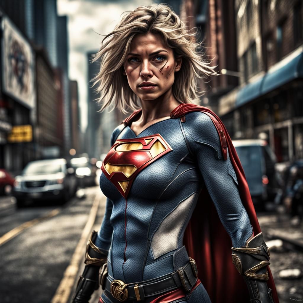 CapePunk Female Superhero in Hyperrealistic Style