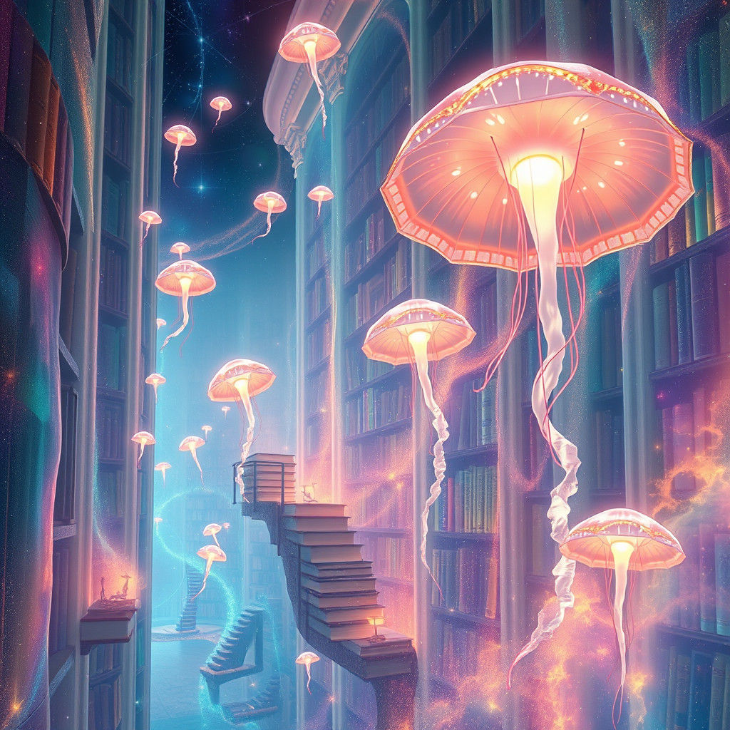 Nebula Library: A Surreal Dreamscape of Ancient Knowledge