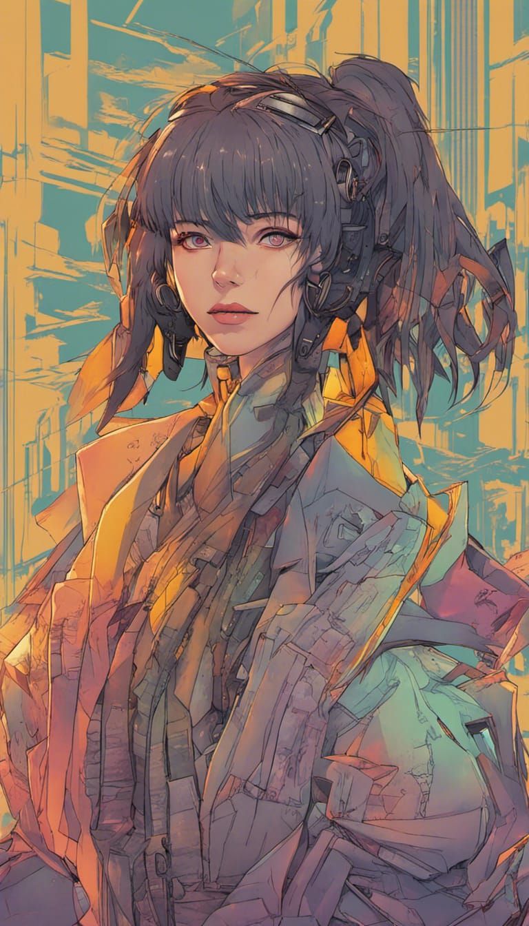 Cyberpunk Manga Girl in Neon Cityscape