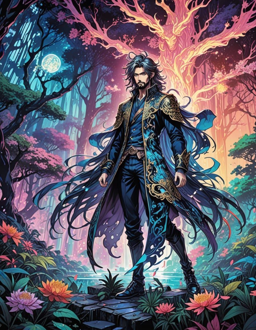 Manga-Inspired Fashion Illustration in Vibrant Colors and Sh...