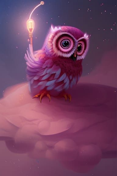 Angry Pink Baby Owl with Luminous Crystals