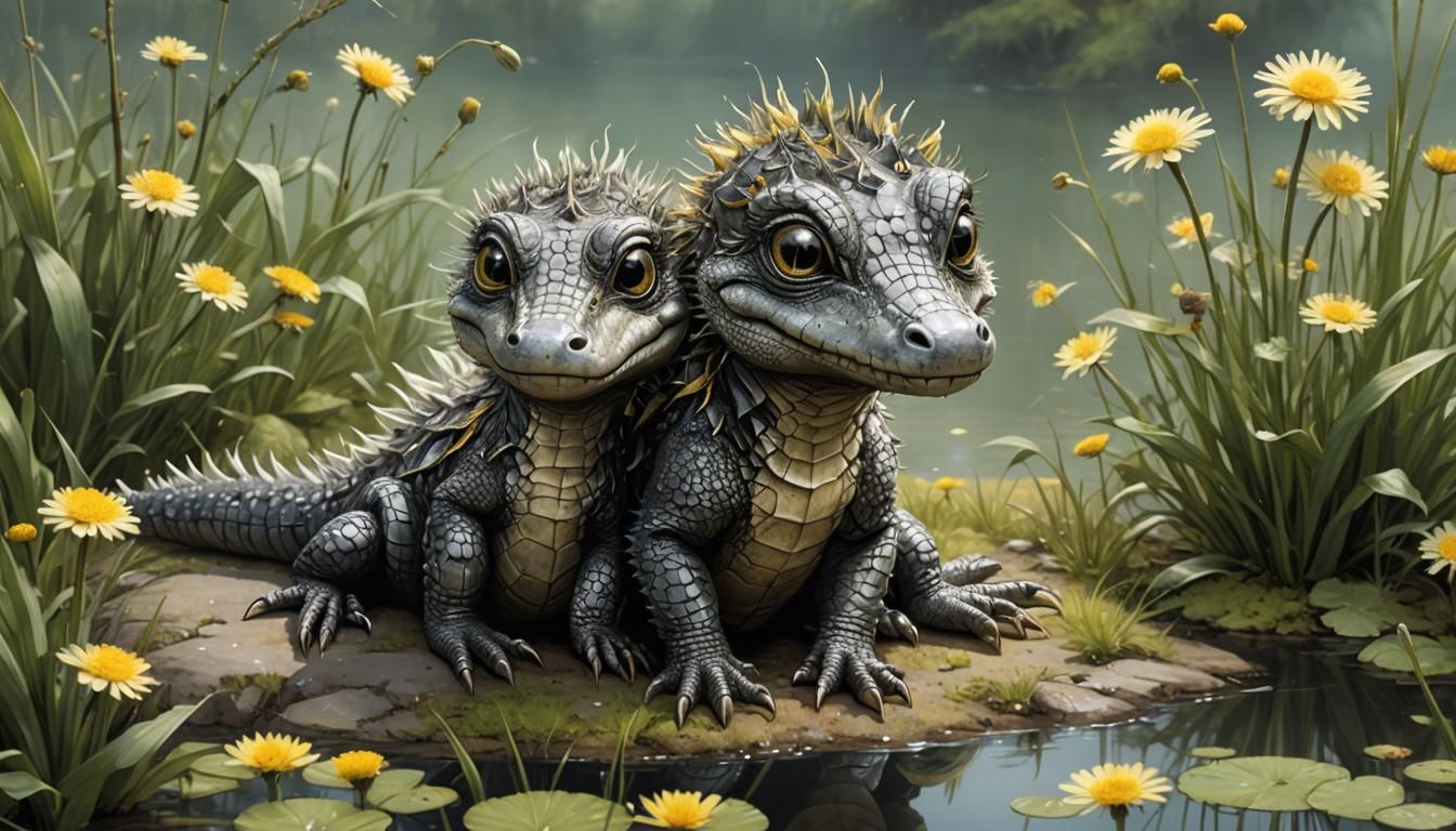 Adorable Baby Crocodile in Jean-Baptiste Monge Style