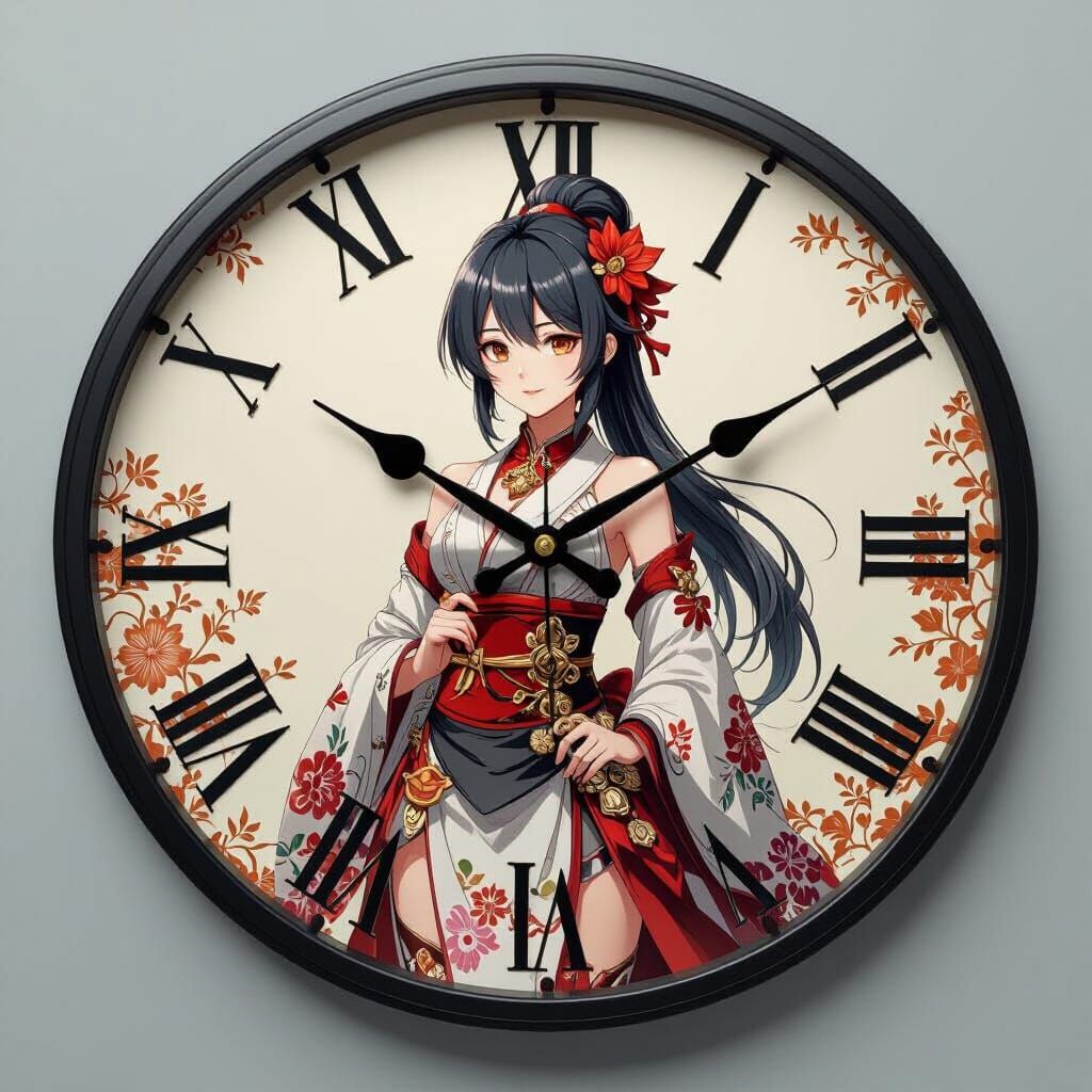 Anime Style Decoupage Clock: Elegant 3D Rendering