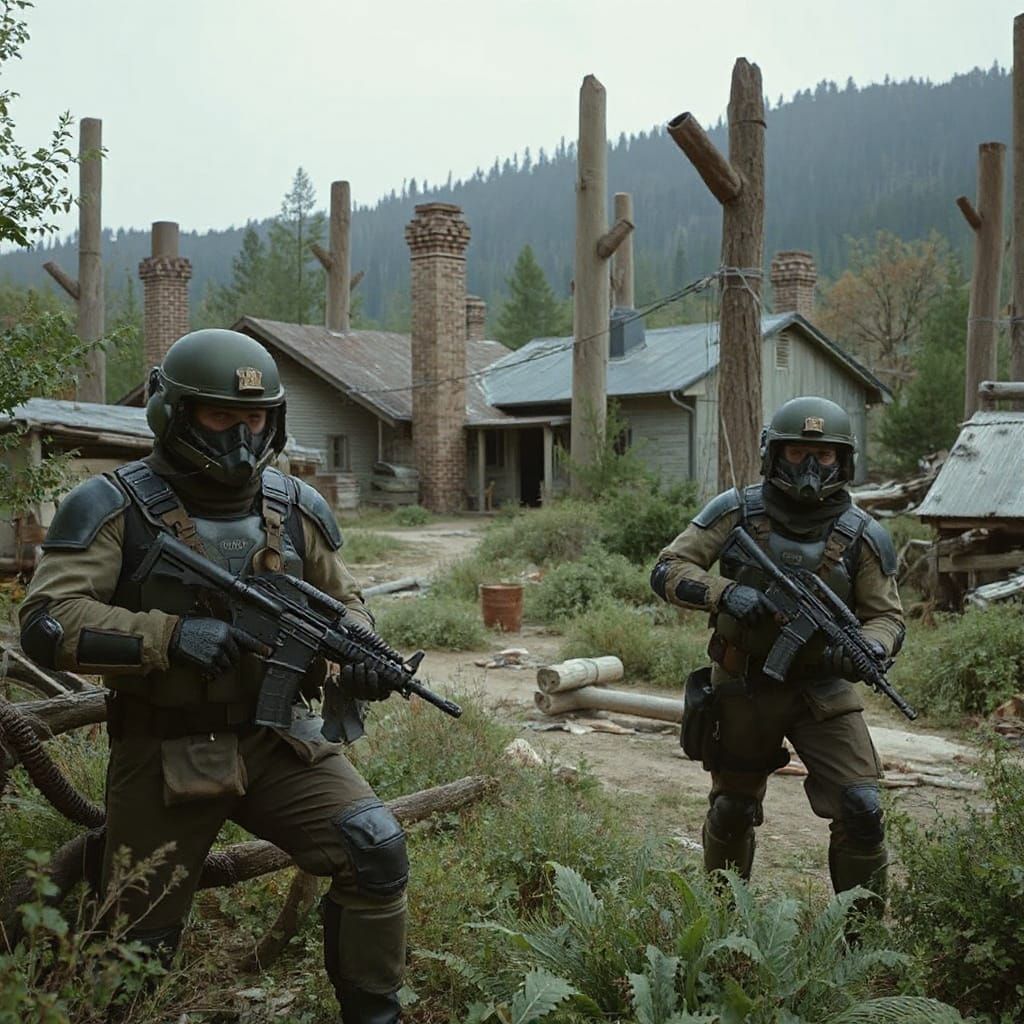 Armed Raiders Scavenge Post-Apocalyptic Village