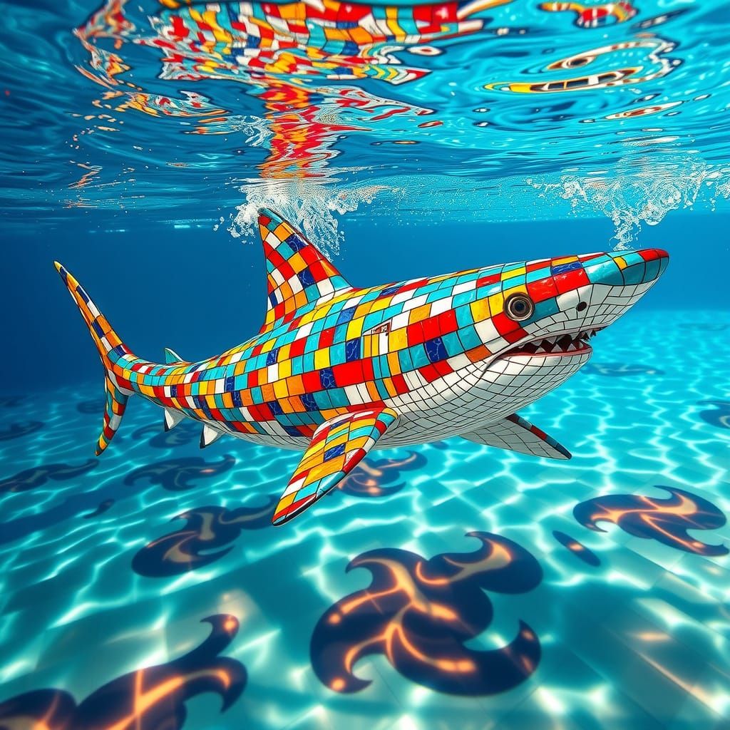 Ceramic Tile Shark in Swimming Pool