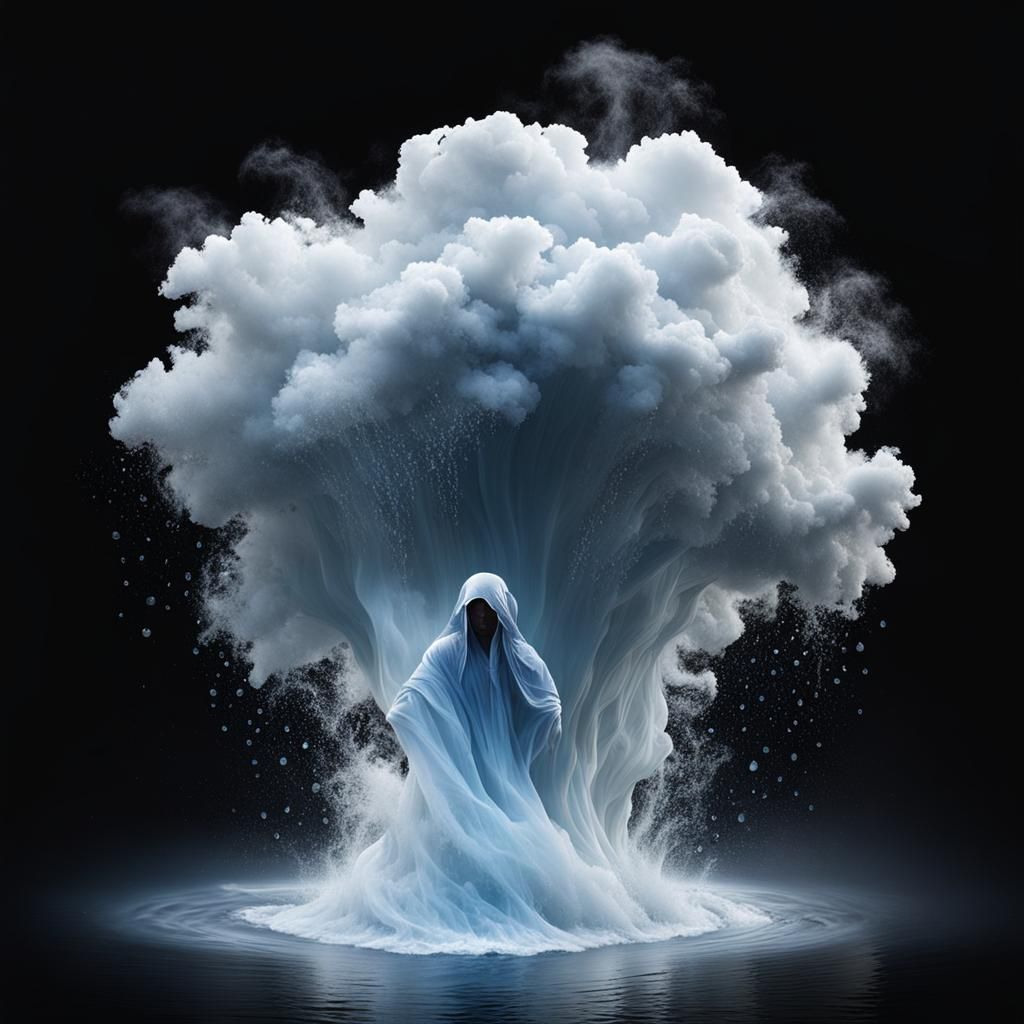 Water Person Dispersing into Windswept Mist