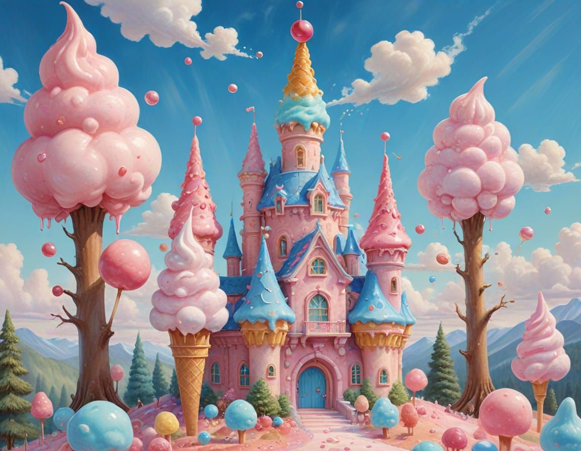 Melting Ice Cream Castle in Surrealist Watercolor